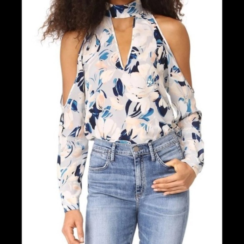 Yumi Kim Silk Floral Cold Shoulder Long Sleeve Top